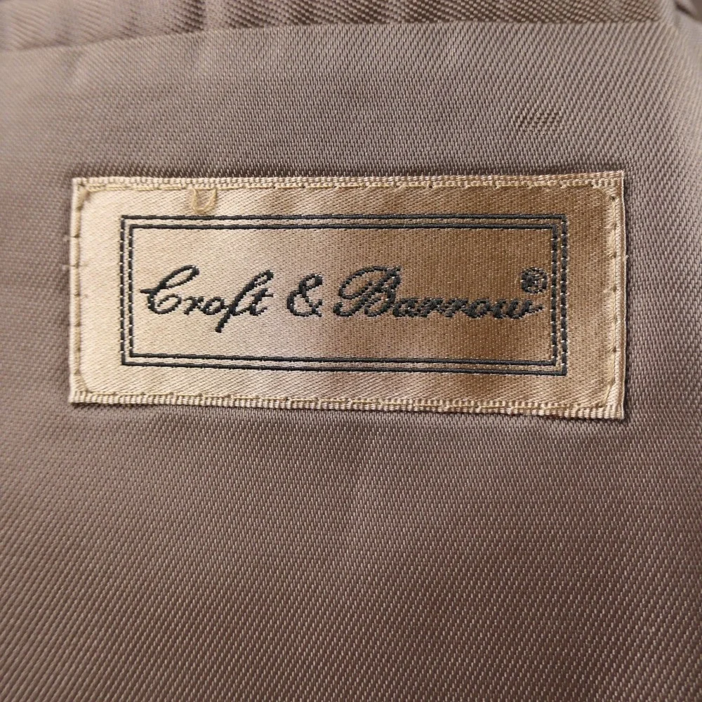 Croft Barrow Blazer Mens 50R Tan Houndstooth Silk Wide Lapel Vintage 90s